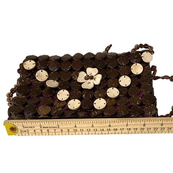 Vintage Handcrafted Daisy Life Coconut Shell Beaded Bag With Floral Design & Zip - Picture 4 of 4